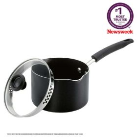 3-Quart Aluminum Non-Stick Straining Saucepan With Lid, Black