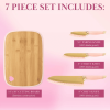 Paris Hilton 7-Piece Reversible Bamboo Heart Cutting Board and Stainless Steel Cutlery Set, Pink