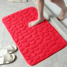 1pc Memory Foam Bath Rug, Cobblestone Embossed Bathroom Mat, Rapid Water Absorbent And Washable Bath Rugs, Non-Slip, Thick, Soft And Comfortable Carpe (Color: Red, size: 50*80cm)