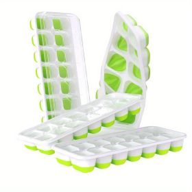 4 Pack Ice Cube Trays; Easy Removable Silicone And Flexible 14 Ice Cube Trays With Spill Removable Lids For Cocktails; Freezer; Stackable Ice Trays Wi (Color: Green -  4 Pack)