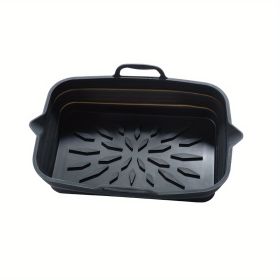 Rectangular Air Fryer Liners; Foldable Silicone Tray; Air Fryer Accessories; Reusable Grill Plate; Heat Resistant Microwave Silicone Plate; Home Kitch (Quantity: 2, Color: BLACK)