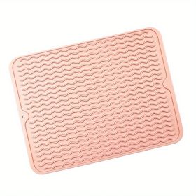 1pc Silicone Dish Drying Mat For Multiple Usage; Anti-slip Soft Silicone Coaster With Water Collector Heat-resistant Square Table Placemat For Housewa (Color: Apricot Pink)