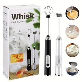 One Set Of Milk Frother Handheld USB-Rechargeable With 2pcs Stainless Whisk Heads; 3-Speed Adjustable Handheld Milk Frother For Cappuccinos; Hot Choco (Color: BLACK)