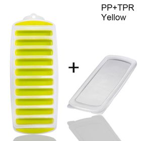 1pc Silicone Ice Cube Tray With Lid Long Strip 10 Grid Cylindrical Ice Tray Ice Making Mold Water Bottle Ice Cube Tray For Freezer (Color: yellow)