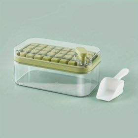 1pc Large Size 32/64 Slots Ice Mold Ice Tray Tray With Lid Ice Delivery Shovel; Creative 2-in-1 Ice Tray Mold And Storage Box One-click For Ice Extrac (Quantity: 32 Cells, Color: green)