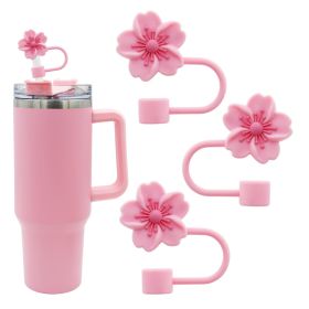 3pcs Cherry Blossom Silicone Straw Cover Cap for Stanley Cup, 10mm 0.4in Straw Tips Lids (Color: Pink*3)