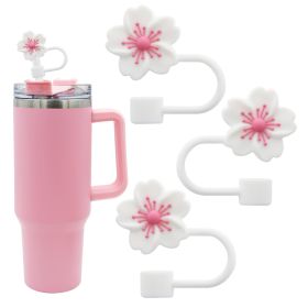 3pcs Cherry Blossom Silicone Straw Cover Cap for Stanley Cup, 10mm 0.4in Straw Tips Lids (Color: White*3)