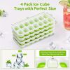 4 Pack Ice Cube Trays; Easy Removable Silicone And Flexible 14 Ice Cube Trays With Spill Removable Lids For Cocktails; Freezer; Stackable Ice Trays Wi