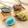 1pc Leaf Shaped Saucer; Handcraft Ceramic Small Plate; Ice Crack Glaze Seasoning Sauce Flavouring Plates; Tableware; Kitchen Supplies; 10.5*7*2.5cm /